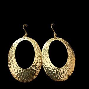 Hammered Gold Open Oval Dangle Earrings